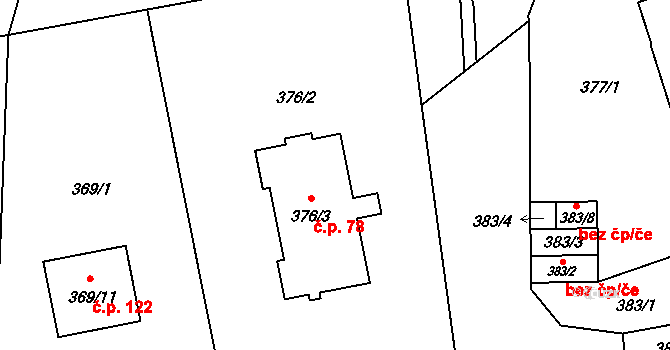 Lysůvky 78, Frýdek-Místek na parcele st. 376/3 v KÚ Lysůvky, Katastrální mapa