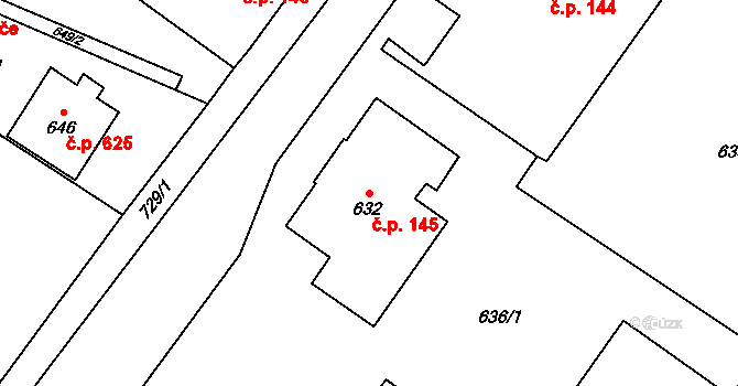 Jablunkov 145 na parcele st. 632 v KÚ Jablunkov, Katastrální mapa