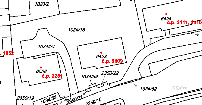 Cheb 2109 na parcele st. 6423 v KÚ Cheb, Katastrální mapa