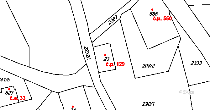 Bublava 129 na parcele st. 23 v KÚ Bublava, Katastrální mapa