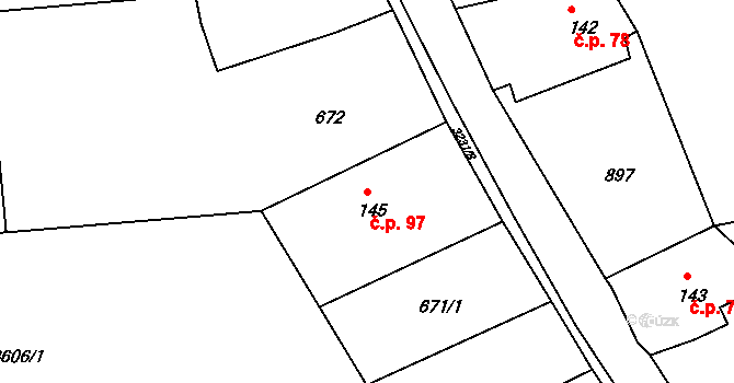 Jílové 97 na parcele st. 145 v KÚ Jílové u Děčína, Katastrální mapa