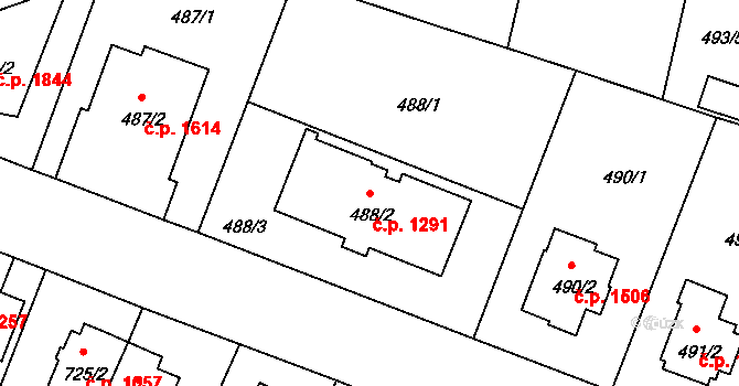 Braník 1291, Praha na parcele st. 488/2 v KÚ Braník, Katastrální mapa