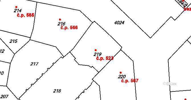 Dejvice 523, Praha na parcele st. 219 v KÚ Dejvice, Katastrální mapa