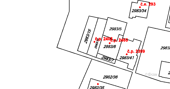 Libeň 493, Praha na parcele st. 2983/15 v KÚ Libeň, Katastrální mapa