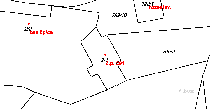 Pilníkov 291 na parcele st. 2/1 v KÚ Pilníkov III, Katastrální mapa