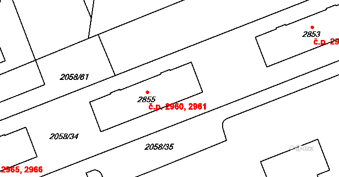 Hodonín 2960,2961 na parcele st. 2855 v KÚ Hodonín, Katastrální mapa