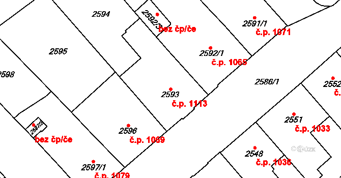 Chomutov 1113 na parcele st. 2593 v KÚ Chomutov I, Katastrální mapa