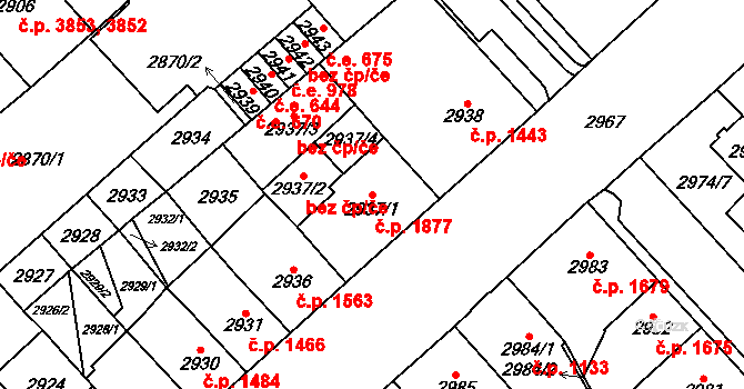Chomutov 1877 na parcele st. 2937/1 v KÚ Chomutov I, Katastrální mapa