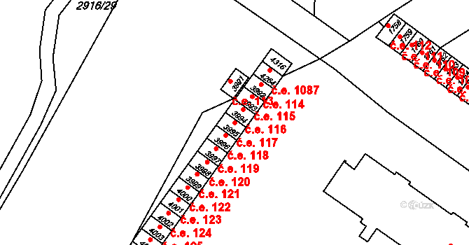 Kuřim 117 na parcele st. 3995 v KÚ Kuřim, Katastrální mapa