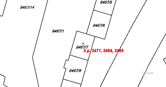 Jižní Předměstí 2471,2484,2485, Plzeň na parcele st. 8467/7 v KÚ Plzeň, Katastrální mapa