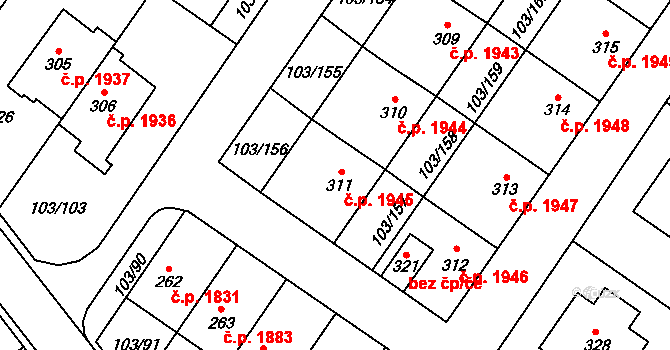 Havlíčkův Brod 1945 na parcele st. 311 v KÚ Perknov, Katastrální mapa