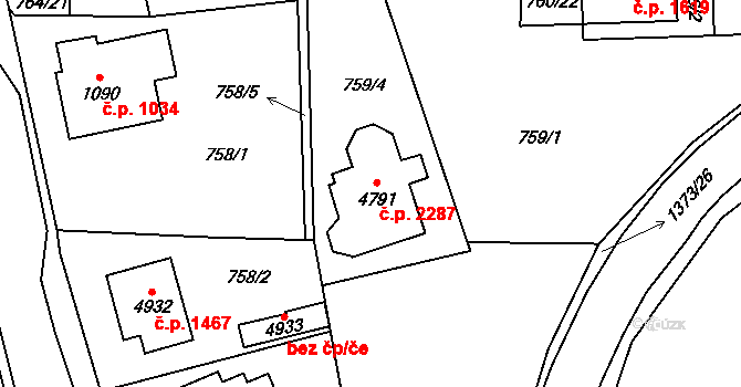 Blansko 2287 na parcele st. 4791 v KÚ Blansko, Katastrální mapa