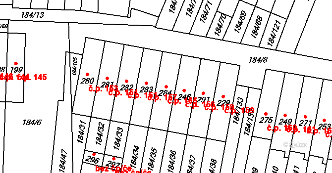 Únětice 155 na parcele st. 284 v KÚ Únětice u Prahy, Katastrální mapa