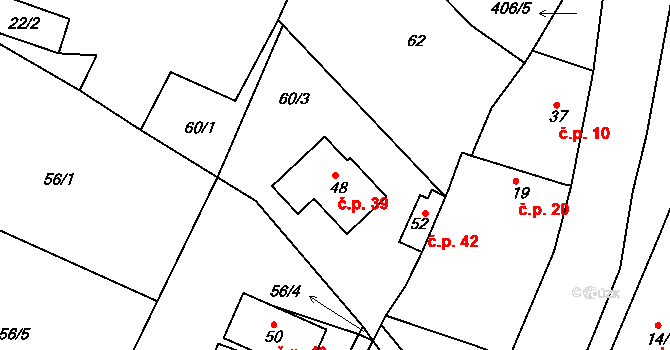 Popovice 39, Třesovice na parcele st. 48 v KÚ Popovice u Nechanic, Katastrální mapa