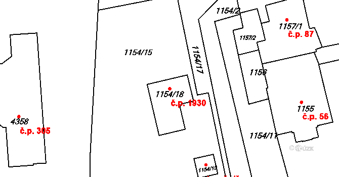 Pražské Předměstí 1930, Jaroměř na parcele st. 1154/18 v KÚ Jaroměř, Katastrální mapa