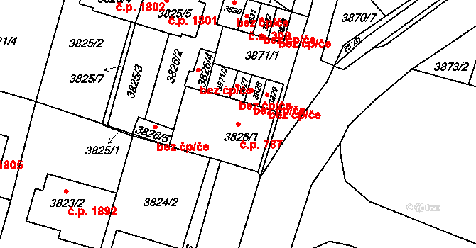Předměstí 787, Litoměřice na parcele st. 3826/1 v KÚ Litoměřice, Katastrální mapa