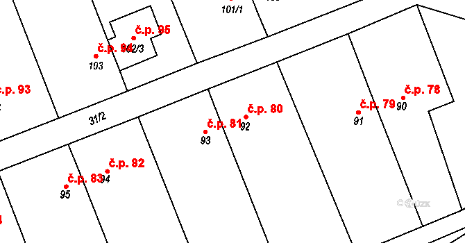 Dolní Ostrovec 81, Ostrovec na parcele st. 93 v KÚ Dolní Ostrovec, Katastrální mapa