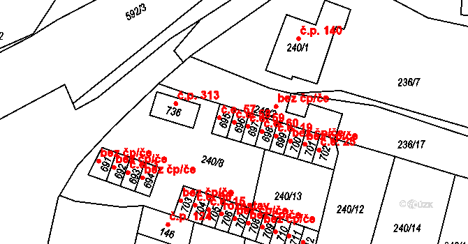 Hostomice 58 na parcele st. 696 v KÚ Hostomice nad Bílinou, Katastrální mapa