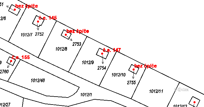 Hamrníky 147, Mariánské Lázně na parcele st. 2754 v KÚ Úšovice, Katastrální mapa