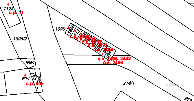 Malenovice 2495, Zlín na parcele st. 986 v KÚ Malenovice u Zlína, Katastrální mapa