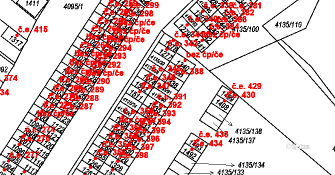 Počátky 389 na parcele st. 4135/91 v KÚ Počátky, Katastrální mapa