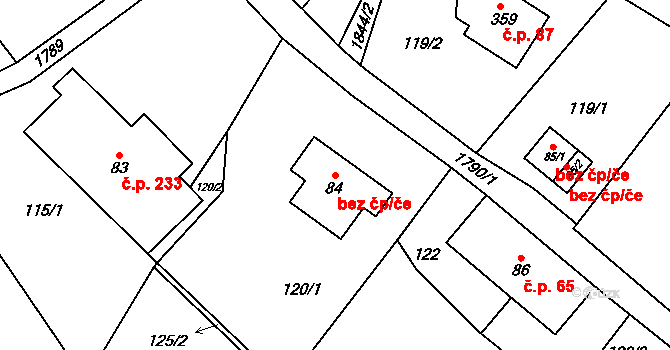 Bozkov 38869632 na parcele st. 84 v KÚ Bozkov, Katastrální mapa