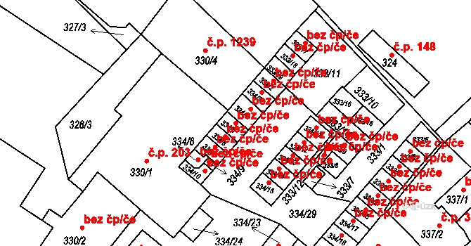 Lovosice 41136632 na parcele st. 334/5 v KÚ Lovosice, Katastrální mapa
