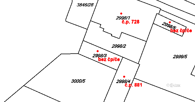 Kunovice 41356632 na parcele st. 2998/3 v KÚ Kunovice u Uherského Hradiště, Katastrální mapa