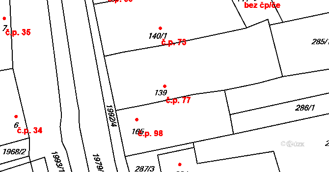 Louky 77, Zlín na parcele st. 139 v KÚ Louky nad Dřevnicí, Katastrální mapa