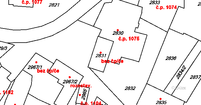Moravský Krumlov 41582632 na parcele st. 2831 v KÚ Moravský Krumlov, Katastrální mapa