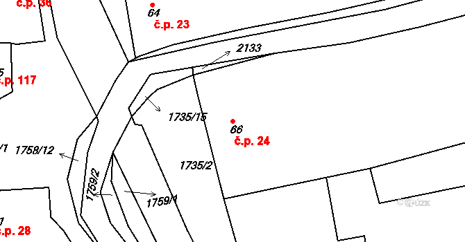 Nesovice 24 na parcele st. 66 v KÚ Nesovice, Katastrální mapa