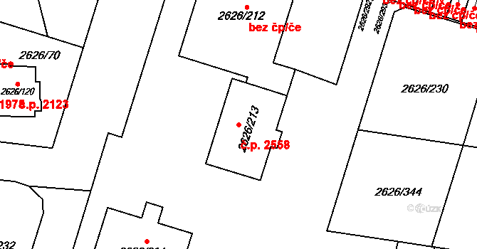 Předměstí 2558, Opava na parcele st. 2626/213 v KÚ Opava-Předměstí, Katastrální mapa