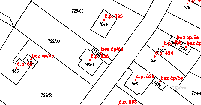 Osek 45123632 na parcele st. 593/2 v KÚ Osek u Duchcova, Katastrální mapa