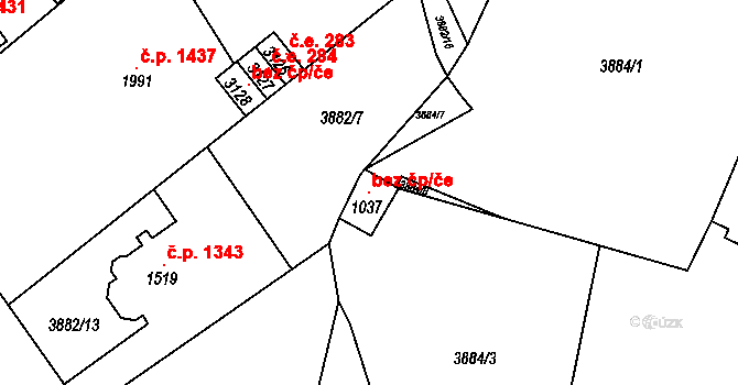 Žatec 47125632 na parcele st. 1037 v KÚ Žatec, Katastrální mapa