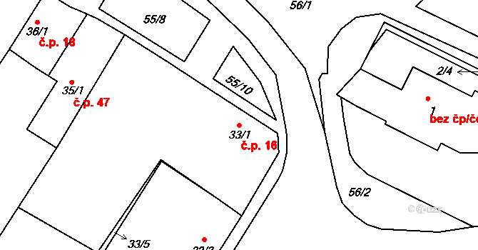 Volevčice 16 na parcele st. 33/1 v KÚ Volevčice, Katastrální mapa
