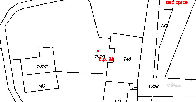 Kerhartice 84, Česká Kamenice na parcele st. 101/1 v KÚ Kerhartice, Katastrální mapa