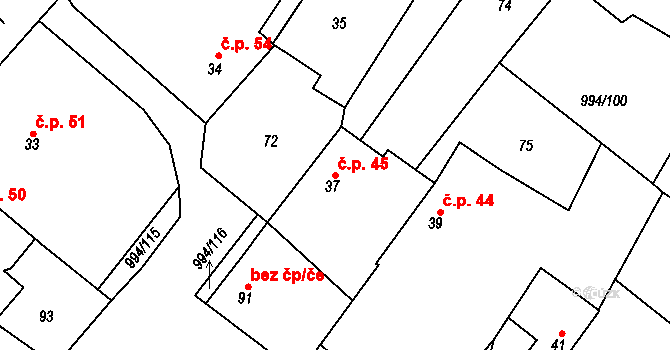 Bořice 45 na parcele st. 37 v KÚ Bořice u Hrochova Týnce, Katastrální mapa