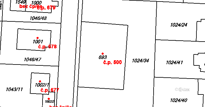 Králíky 500 na parcele st. 693 v KÚ Králíky, Katastrální mapa