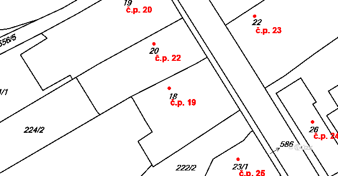 Hubenov 19, Horní Bělá na parcele st. 18 v KÚ Hubenov u Horní Bělé, Katastrální mapa