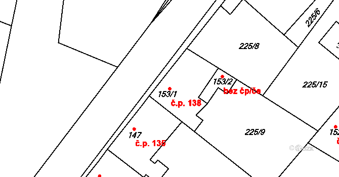 Červený Újezd 138 na parcele st. 153/1 v KÚ Červený Újezd, Katastrální mapa