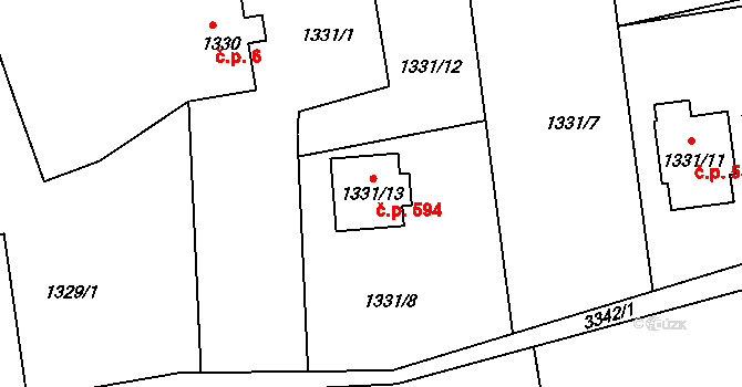 Podmoklice 594, Semily na parcele st. 1331/13 v KÚ Semily, Katastrální mapa
