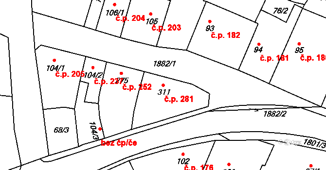 Sezemice 281 na parcele st. 311 v KÚ Sezemice nad Loučnou, Katastrální mapa