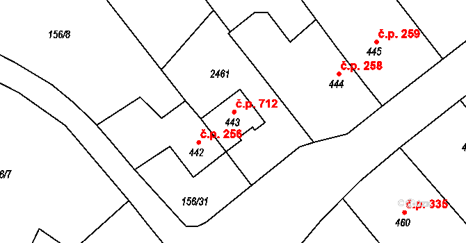Mirošov 712 na parcele st. 443 v KÚ Mirošov, Katastrální mapa