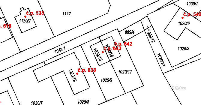 Liberec XI-Růžodol I 643, Liberec na parcele st. 1020/15 v KÚ Růžodol I, Katastrální mapa
