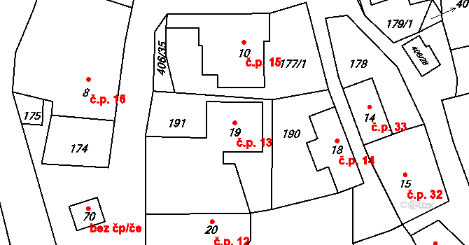 Veleboř 13, Klopina na parcele st. 19 v KÚ Veleboř, Katastrální mapa