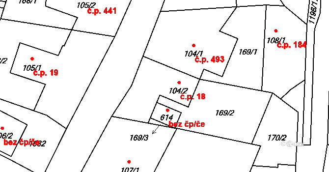Mořkov 18 na parcele st. 104/2 v KÚ Mořkov, Katastrální mapa