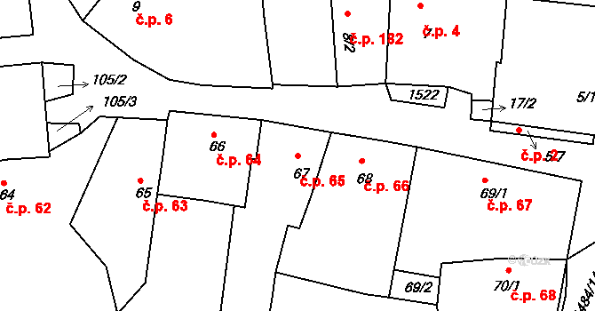 Lhenice 65 na parcele st. 67 v KÚ Lhenice, Katastrální mapa