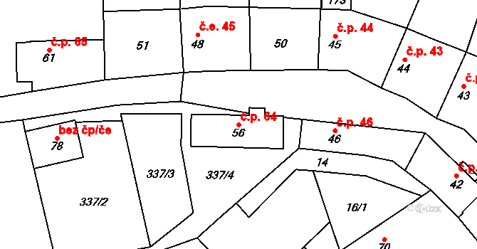 Lašovice 64 na parcele st. 56 v KÚ Lašovice, Katastrální mapa