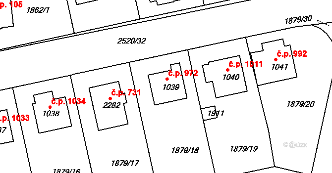 Humpolec 972 na parcele st. 1039 v KÚ Humpolec, Katastrální mapa