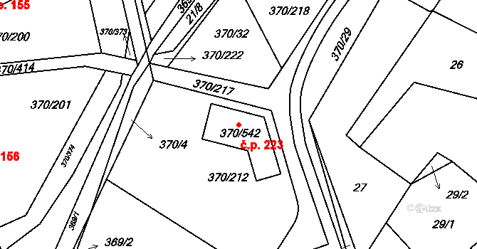 Cholupice 223, Praha na parcele st. 370/542 v KÚ Cholupice, Katastrální mapa